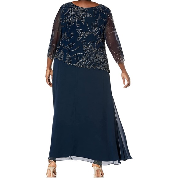 Women’s Formal Dress Plus Sz 22W Black J KARA 3/4 Sleeves Edge Bodice Mock Flare - Picture 6 of 9